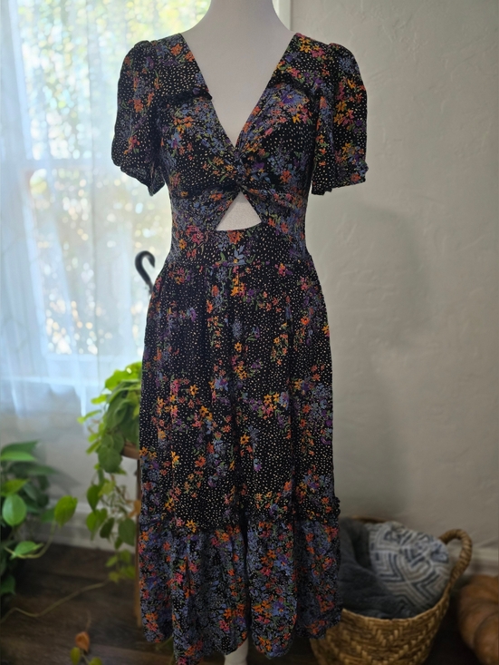 Angie Dresses & Skirts - Angie Floral Cutout Dress in Black with Flower Accents